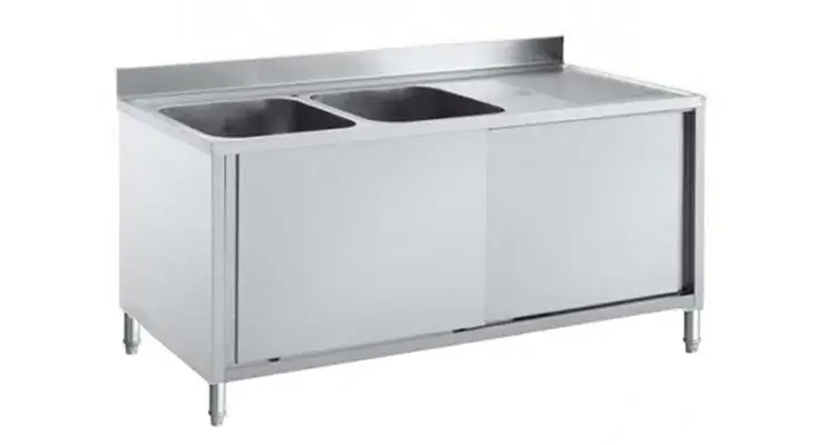 Bàn làm việc bồn rửa bát không gỉ cho nhà bếp thương mại với tủ đựng hình ảnh 12-description