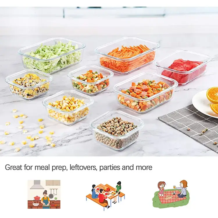 Bento Box thủy tinh Borosilicate cao cấp, có ngăn và kèm túi đựng, sử dụng được trong lò vi sóng