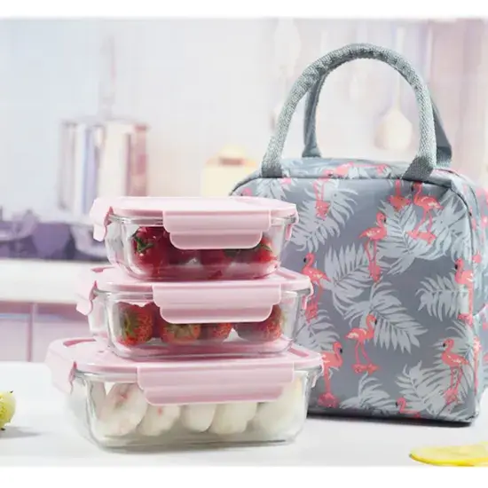 Bento Box thủy tinh Borosilicate cao cấp, có ngăn và kèm túi đựng, sử dụng được trong lò vi sóng hình ảnh 1-description