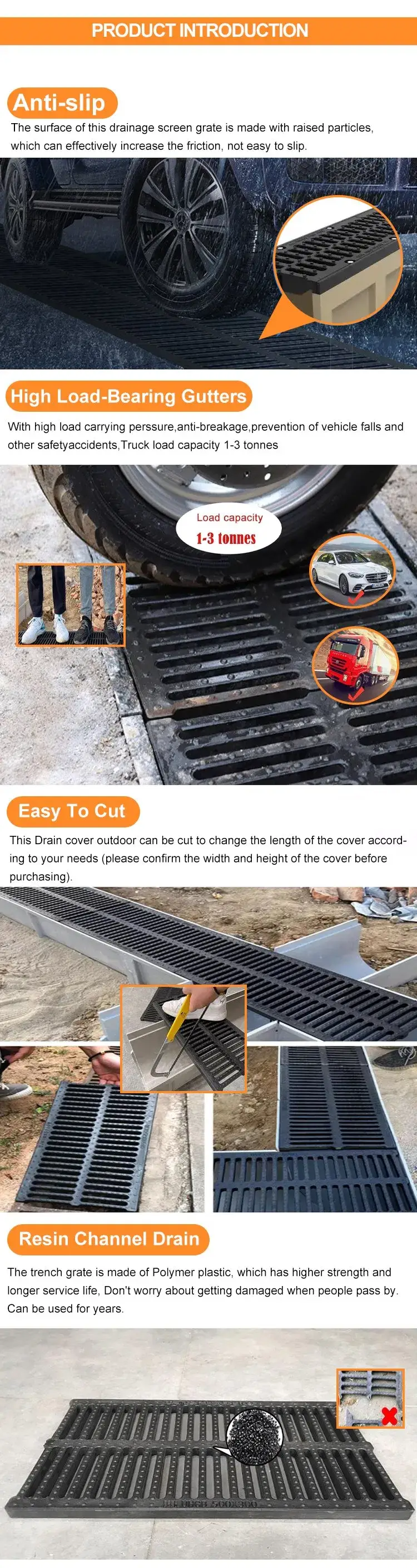 Thiết kế mới: Hệ thống thoát nước kênh hình chữ U từ composite, rãnh thoát nước lỗ lớn và chống ngập hình ảnh 15-description