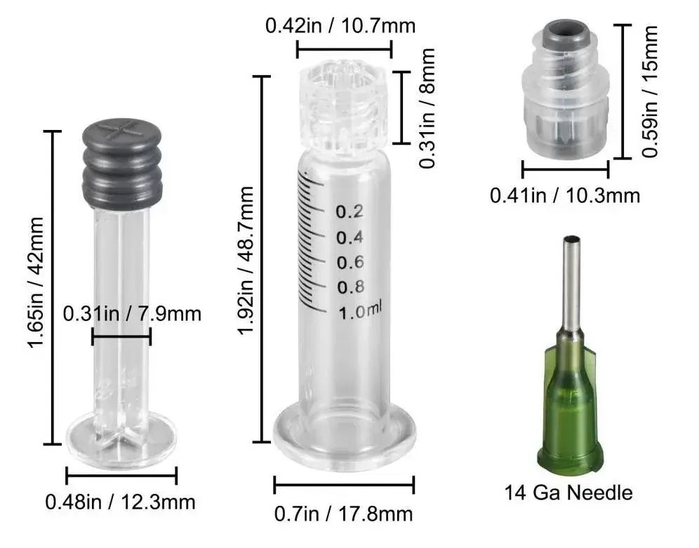 Bơm tiêm nhỏ mỹ phẩm 1ml với thiết kế chặn và pít tông tiện lợi hình ảnh 13-description