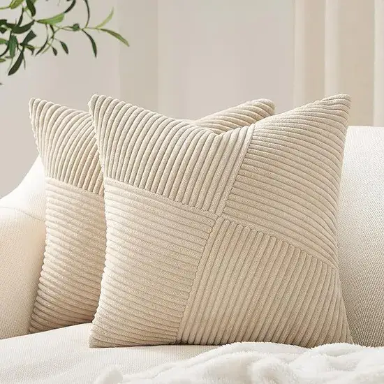 Gối đẹp hình chữ nhật sọc kem dành cho sofa, tạo cảm giác ấm áp trong mùa đông và vỏ gối mềm mại
