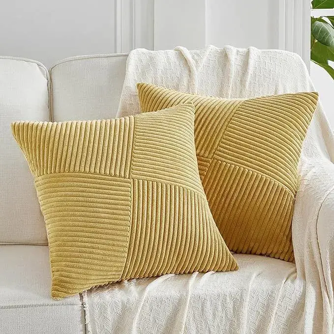 Gối đẹp hình chữ nhật sọc kem dành cho sofa, tạo cảm giác ấm áp trong mùa đông và vỏ gối mềm mại hình ảnh 17-description
