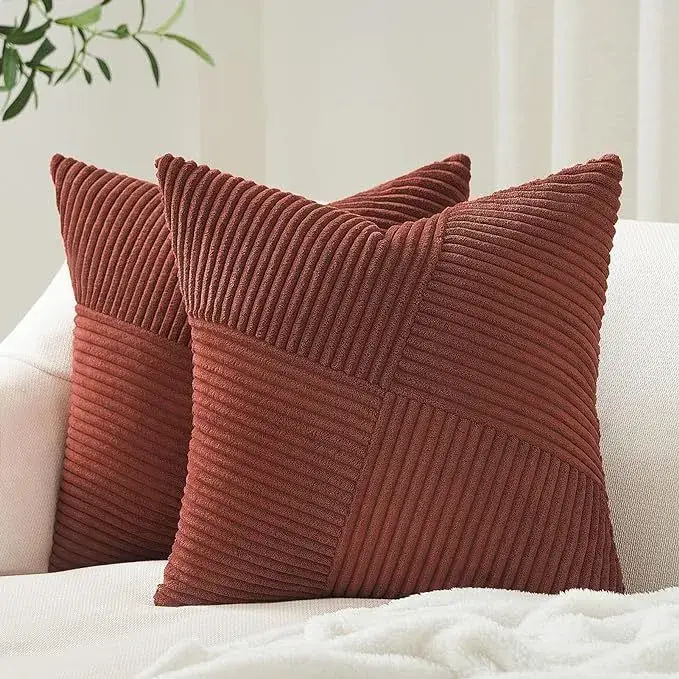 Gối đẹp hình chữ nhật sọc kem dành cho sofa, tạo cảm giác ấm áp trong mùa đông và vỏ gối mềm mại hình ảnh 15-description