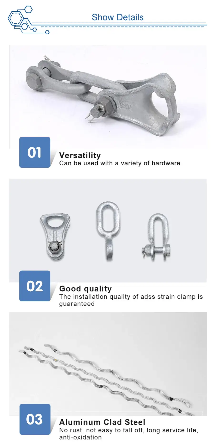 Kẹp đầu định hình tùy chỉnh ADSS cho cáp quang, kẹp dây cáp chất lượng hình ảnh 12-description