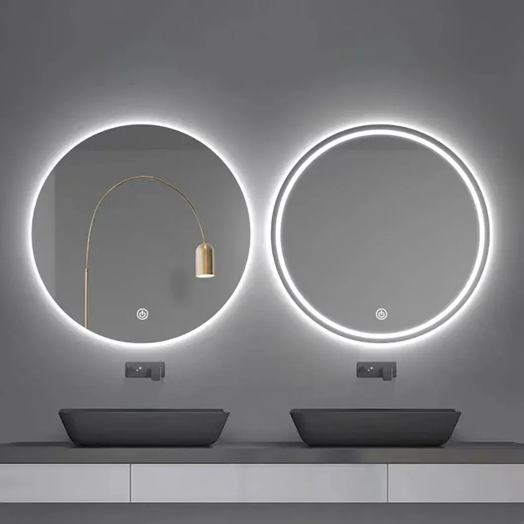 Gương LED thông minh tùy chỉnh trang trí tường cho phòng tắm, chống mờ và hiển thị hình tròn