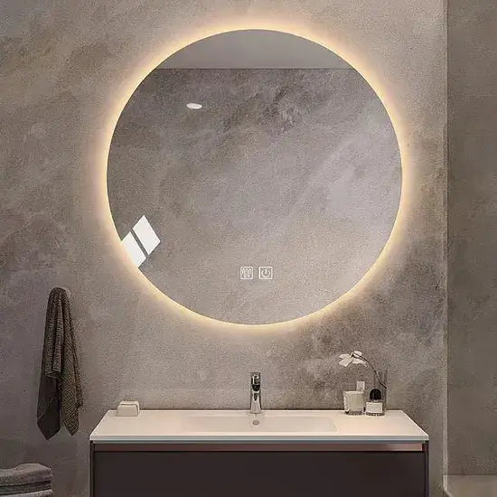 Gương LED thông minh tùy chỉnh trang trí tường cho phòng tắm, chống mờ và hiển thị hình tròn