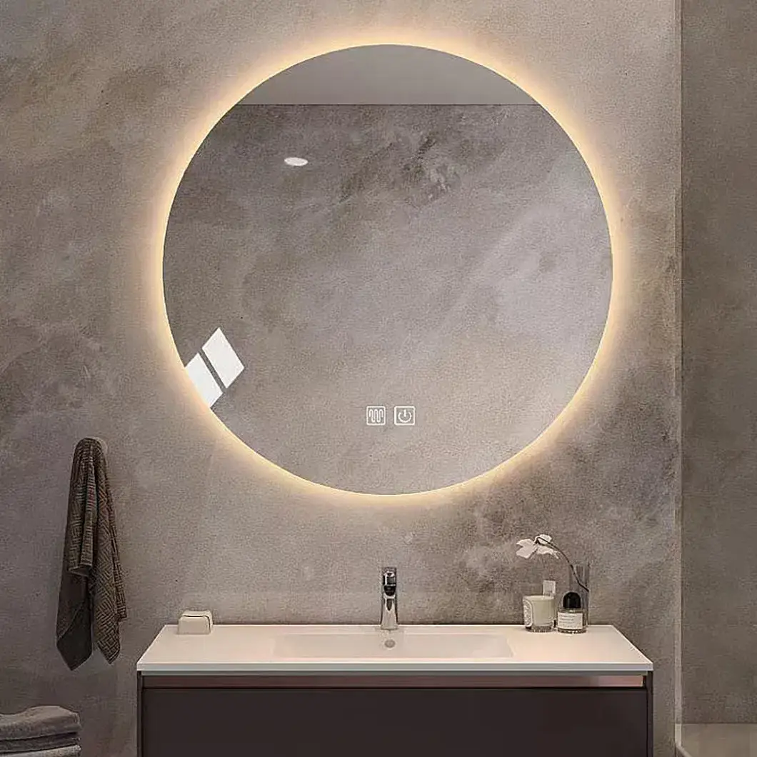 Gương LED thông minh tùy chỉnh trang trí tường cho phòng tắm, chống mờ và hiển thị hình tròn