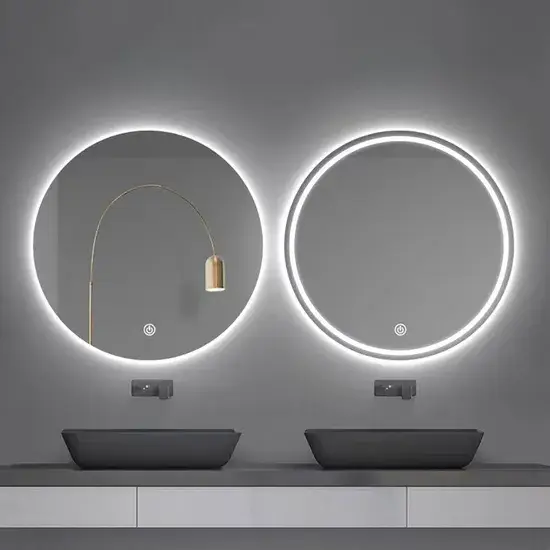 Gương LED thông minh tùy chỉnh trang trí tường cho phòng tắm, chống mờ và hiển thị hình tròn