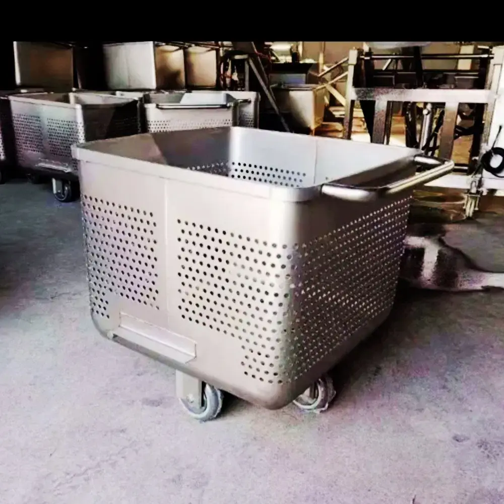 Xe đẩy thức phẩm di động 304 tùy chỉnh, không gỉ, dung tích 200L cho nhà máy xuất khẩu và bán buôn công nghiệp thực phẩm