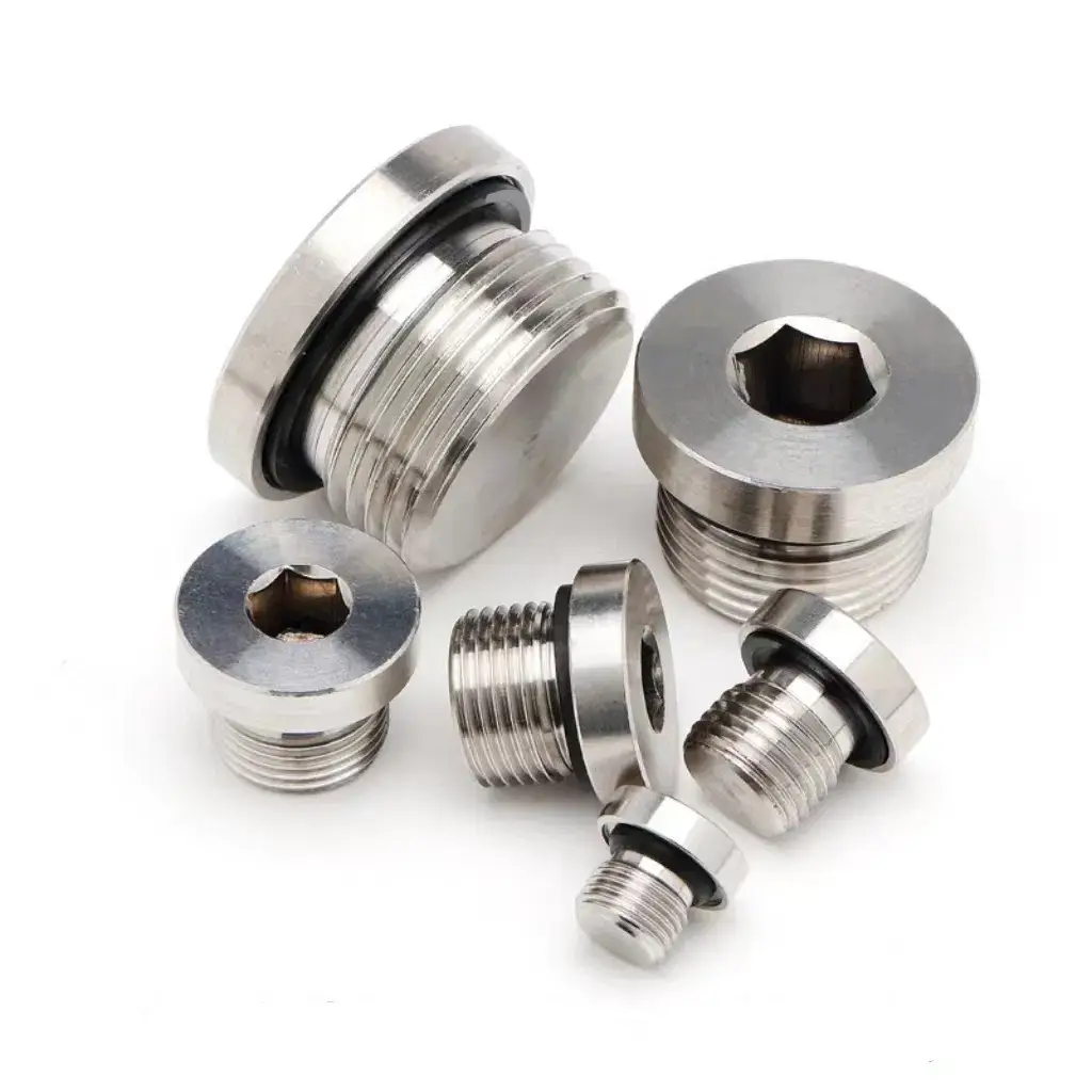 DIN 908 Ren cái nam kích thước mét M12 M14 M16 M18 M20 M22*1.5 Nút hình lục giác bằng thép không gỉ đi kèm O-Ring