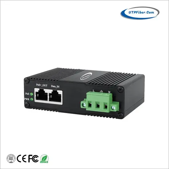 Bộ tiêm Poe++ Ethernet Gigabit công nghiệp DIN Rail IP40 với khối đầu vào nguồn 90-240VAC