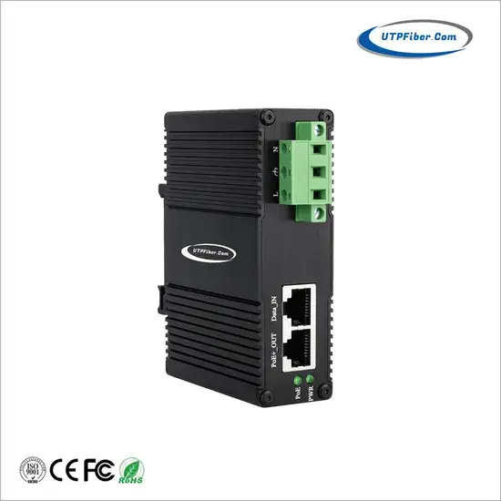 Bộ tiêm Poe++ Ethernet Gigabit công nghiệp DIN Rail IP40 với khối đầu vào nguồn 90-240VAC