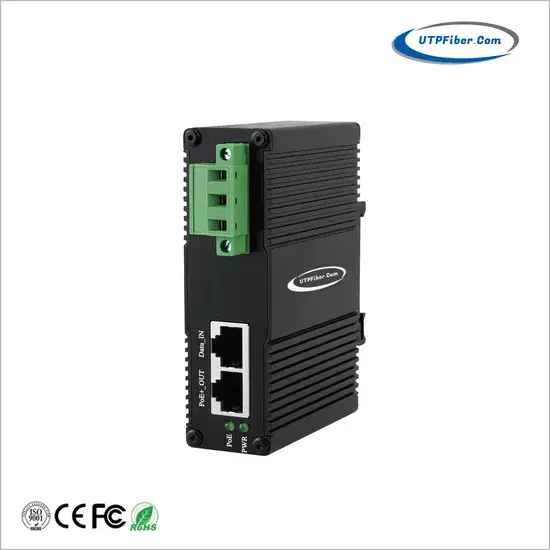 Bộ tiêm Poe++ Ethernet Gigabit công nghiệp DIN Rail IP40 với khối đầu vào nguồn 90-240VAC