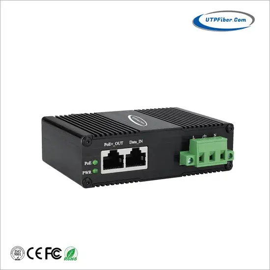 Bộ tiêm Poe++ Ethernet Gigabit công nghiệp DIN Rail IP40 với khối đầu vào nguồn 90-240VAC