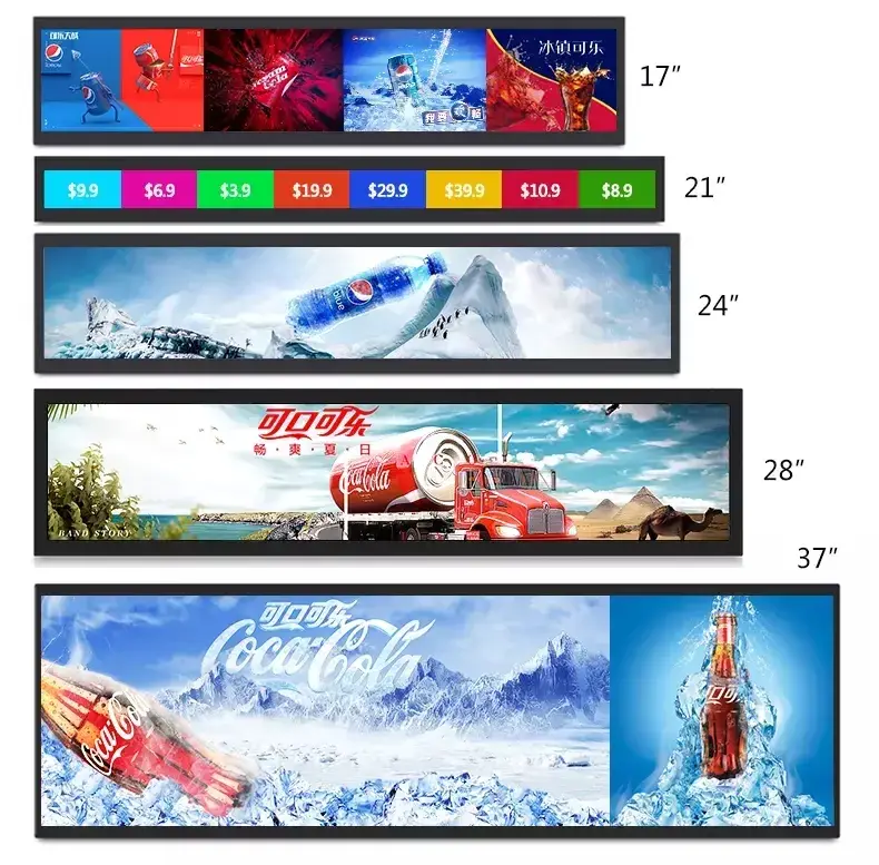 Màn hình cạnh kệ LCD hiển thị số 69.3 inch cho quảng cáo siêu thị
