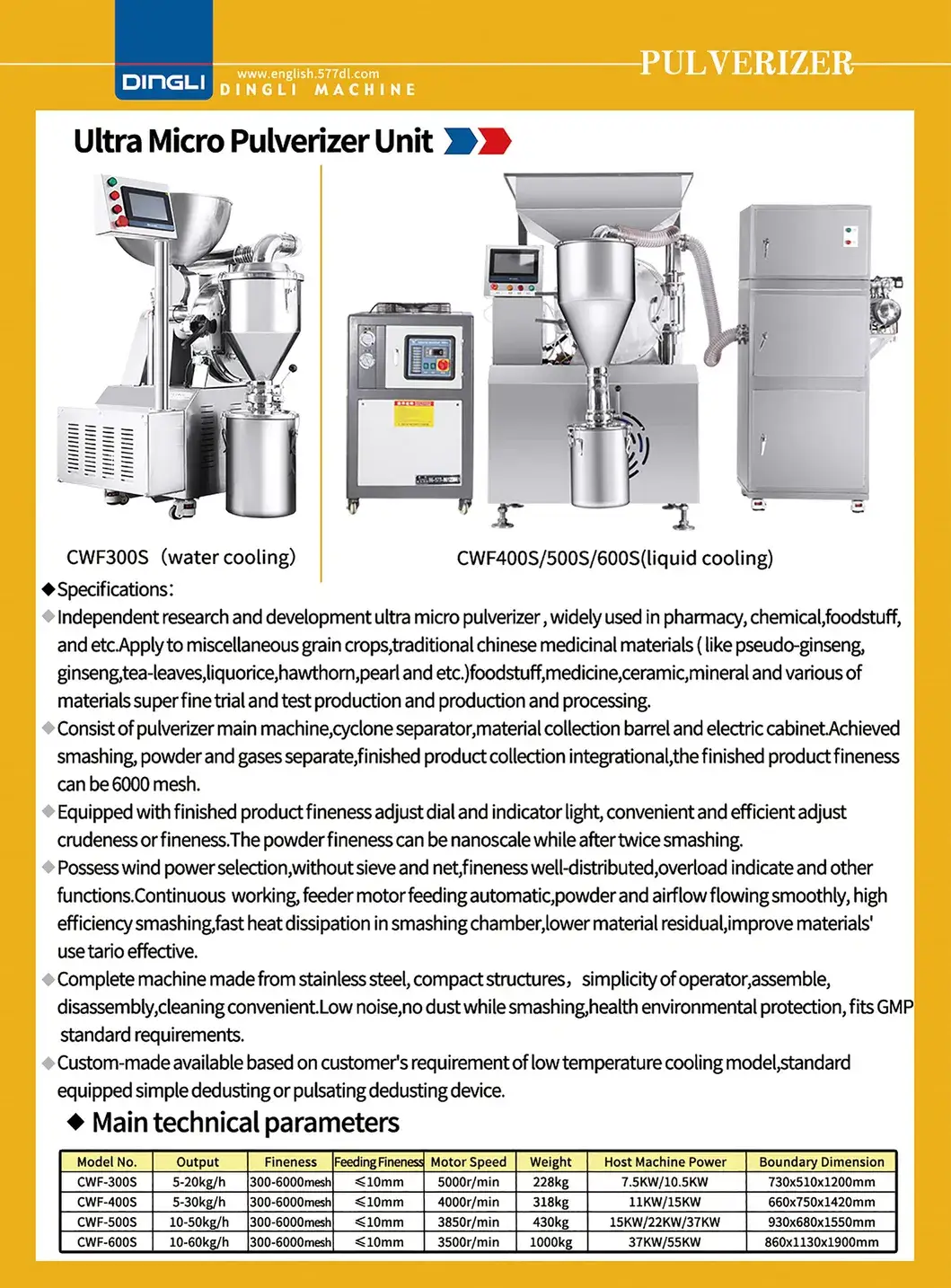Thiết bị nghiền siêu mịn Dingli Cwf-300S làm mát bằng không khí - Giải pháp Ultra Micro Pulverizer hình ảnh 15-description