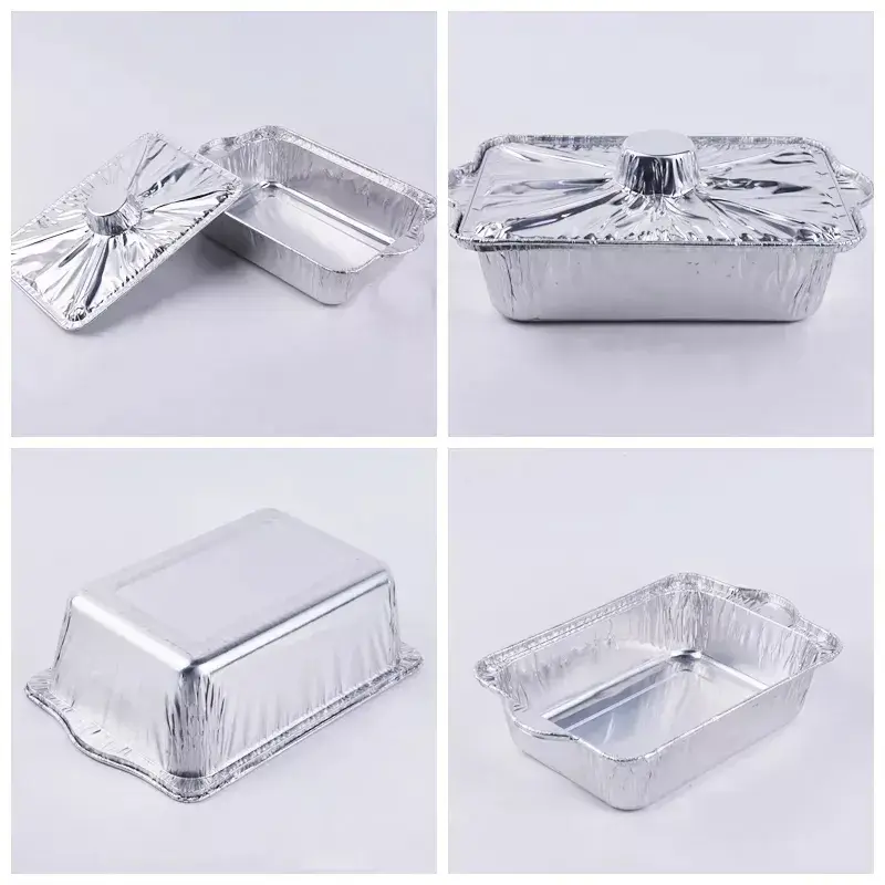 Nồi nhôm hình chữ nhật 2500ml dùng một lần, phù hợp nấu thức ăn và chứa Vật có nắp