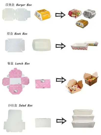 Máy tạo hộp giấy đa năng phục vụ cho các món bánh burger, khoai tây chiên, salad mang đi