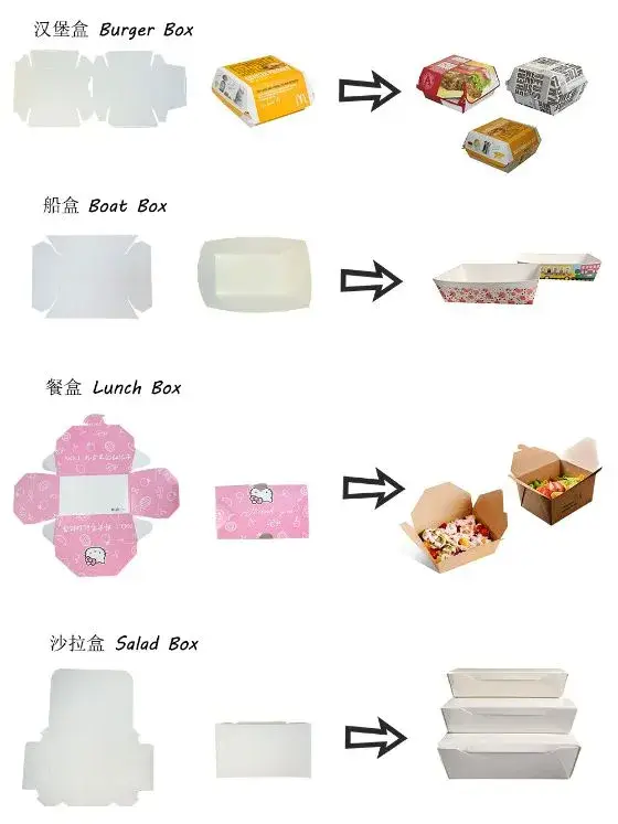 Máy tạo hộp giấy đa năng phục vụ cho các món bánh burger, khoai tây chiên, salad mang đi