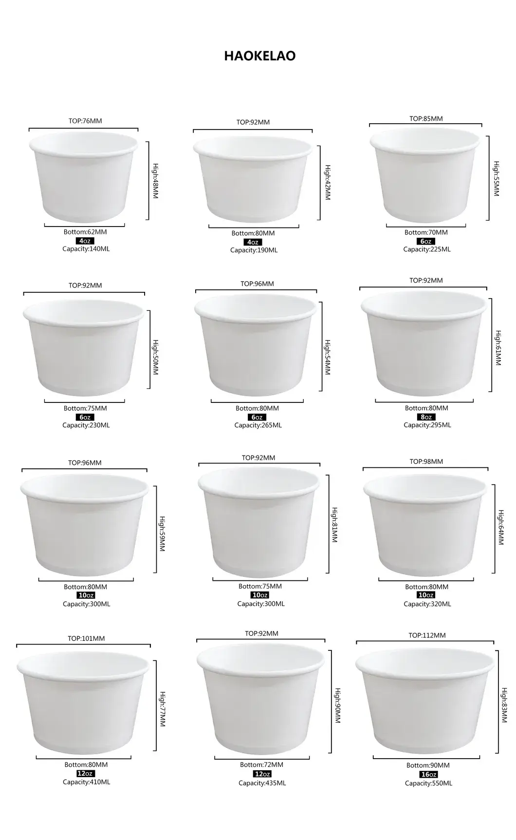 Cốc kem thân thiện môi trường, kích thước 4 Oz 6 Oz 8 Oz 10 Oz 12 Oz 16oz, không gây ô nhiễm hình ảnh 15-description