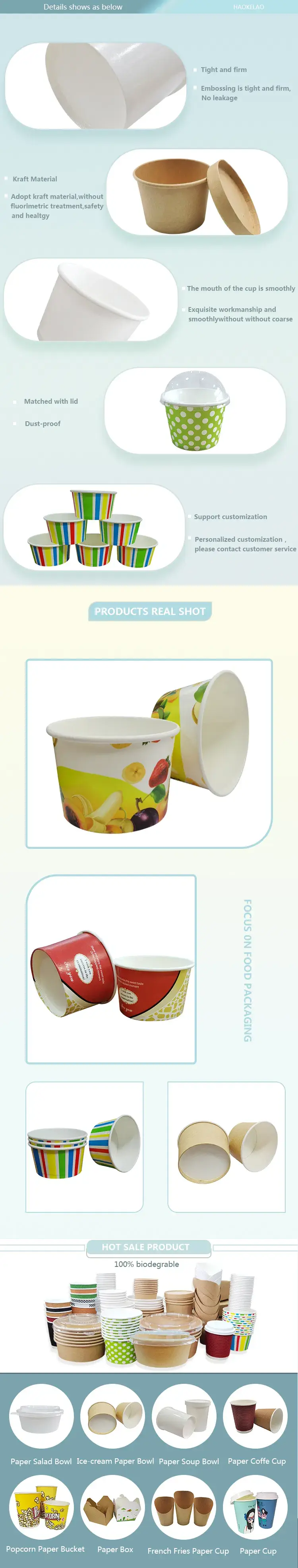 Cốc kem thân thiện môi trường, kích thước 4 Oz 6 Oz 8 Oz 10 Oz 12 Oz 16oz, không gây ô nhiễm hình ảnh 13-description