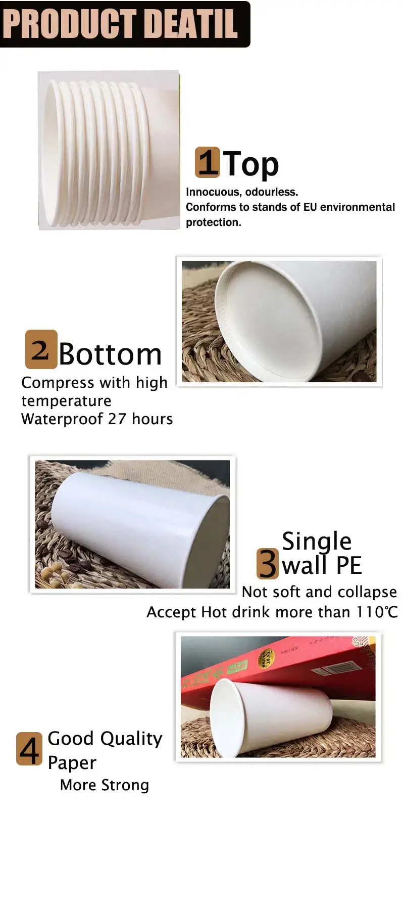 Cốc giấy đựng trà sữa mỏng đơn lớp có nắp màu đen hình ảnh 21-description