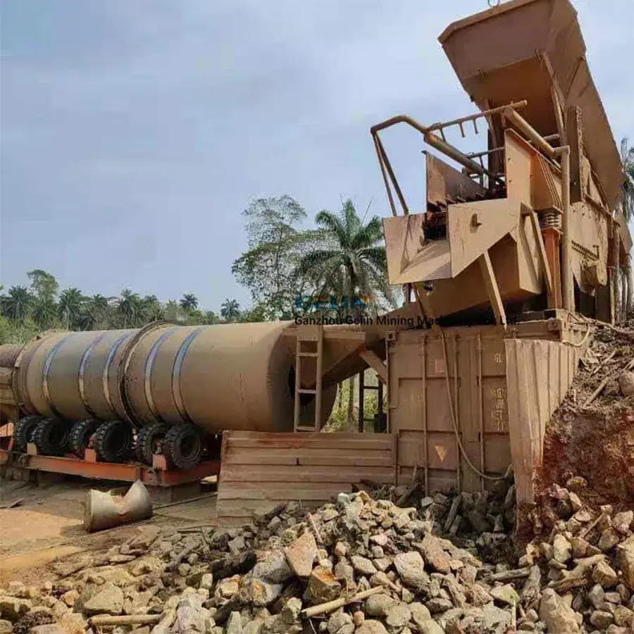 Máy rửa trống loại bỏ cát đá vàng từ màn hình trommel trong quá trình khai thác khoáng sản