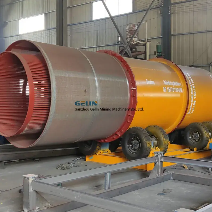 Máy rửa trống loại bỏ cát đá vàng từ màn hình trommel trong quá trình khai thác khoáng sản