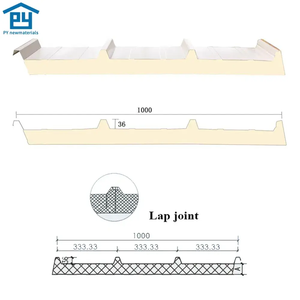 Bảng tường và mái sandwich Polyurethane/PIR/PUR/PU/Đá khoáng/EPS/Len thủy tinh có kết cấu thép và mối nối ẩn từ 30 đến 150mm