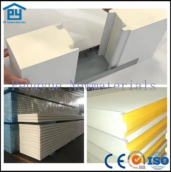 Bảng tường và mái sandwich Polyurethane/PIR/PUR/PU/Đá khoáng/EPS/Len thủy tinh có kết cấu thép và mối nối ẩn từ 30 đến 150mm