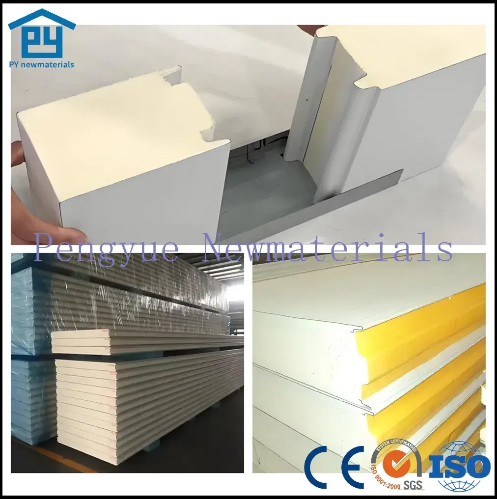 Bảng tường và mái sandwich Polyurethane/PIR/PUR/PU/Đá khoáng/EPS/Len thủy tinh có kết cấu thép và mối nối ẩn từ 30 đến 150mm