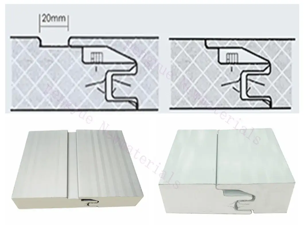 Bảng tường và mái sandwich Polyurethane/PIR/PUR/PU/Đá khoáng/EPS/Len thủy tinh có kết cấu thép và mối nối ẩn từ 30 đến 150mm hình ảnh 15-description
