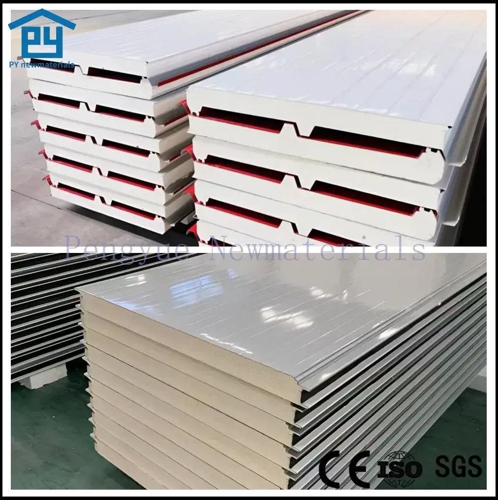 Bảng tường và mái sandwich Polyurethane/PIR/PUR/PU/Đá khoáng/EPS/Len thủy tinh có kết cấu thép và mối nối ẩn từ 30 đến 150mm
