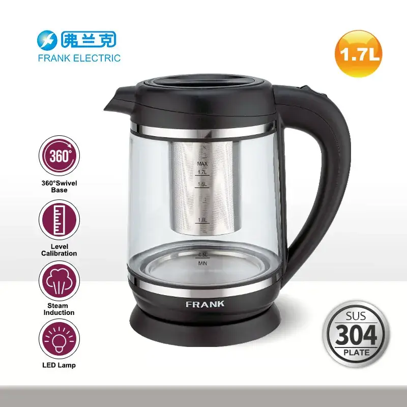 Chuỗi đun nước thông minh 1.7L kính sáng bóng với chức năng lọc trà