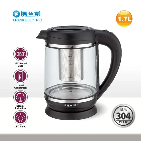 Chuỗi đun nước thông minh 1.7L kính sáng bóng với chức năng lọc trà
