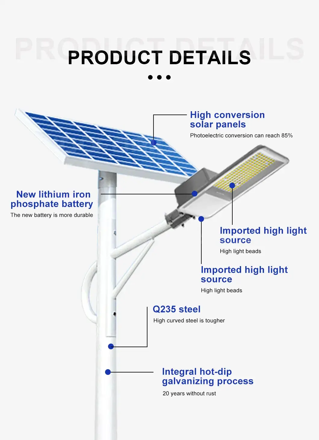 Ánh sáng ngoại trời bền vững với đèn đường LED năng lượng mặt trời tiết kiệm hình ảnh 15-description