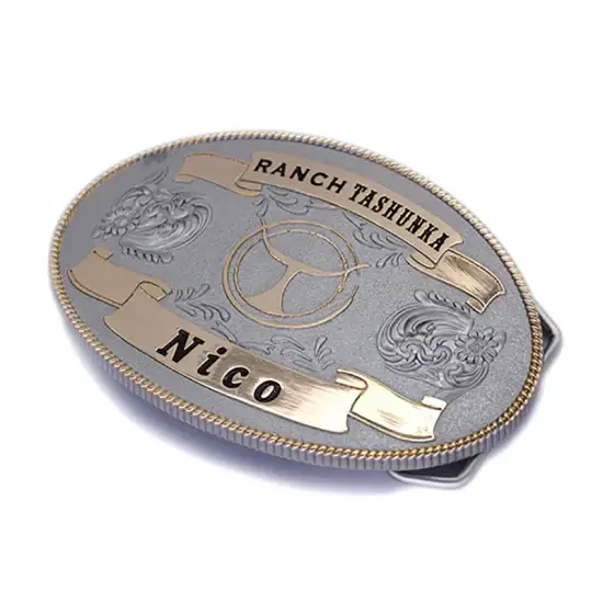 Phụ kiện kim loại tùy chỉnh mạ vàng/bạc hai tông màu, 3D khóa thắt lưng hợp kim kẽm theo yêu cầu hình ảnh 1-description