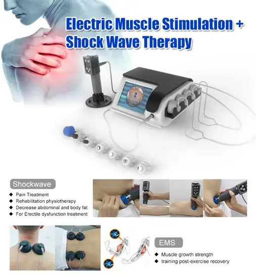 Máy kích thích cơ điện tử Shockwave và EMS - Thiết bị vật lý trị liệu 2 trong 1 cho nhà máy - Sóng xung kích và Thiết bị liệu pháp EMS