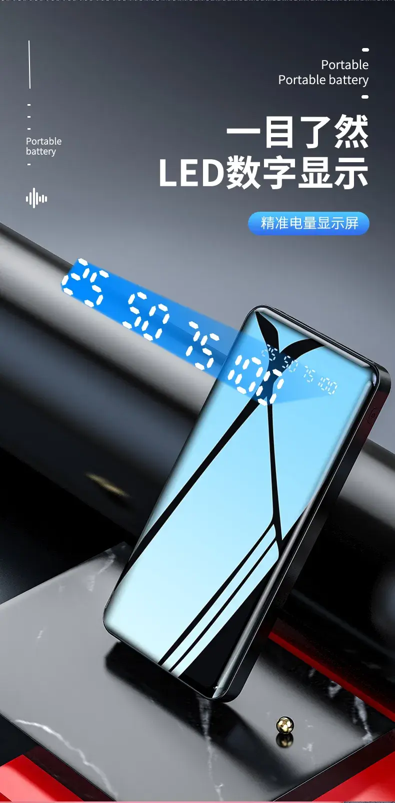 Màn Hình Kỹ Thuật Số Sạc Dự Phòng 10000mAh với Toàn Màn Hình và 2 Cổng Đầu Ra USB hình ảnh 16-description