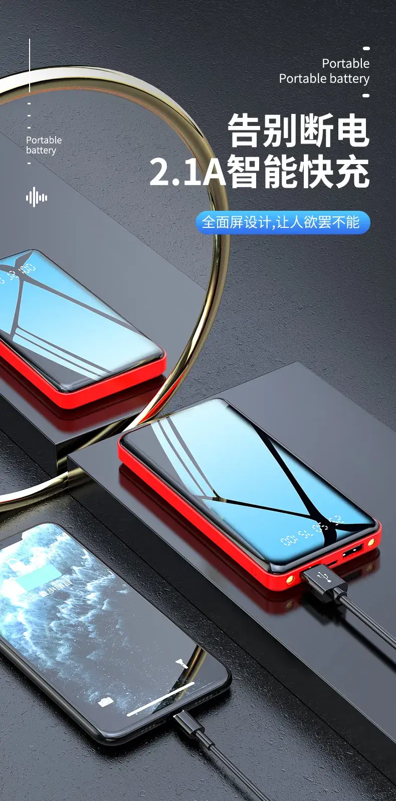Màn Hình Kỹ Thuật Số Sạc Dự Phòng 10000mAh với Toàn Màn Hình và 2 Cổng Đầu Ra USB hình ảnh 13-description