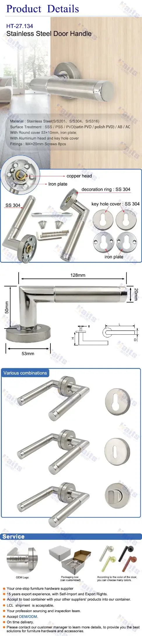 Khóa tay cầm cửa chất lượng cao lắp ráp từ thép không gỉ, mở cửa dễ dàng với đồ đạc phần cứng hình ảnh 12-description