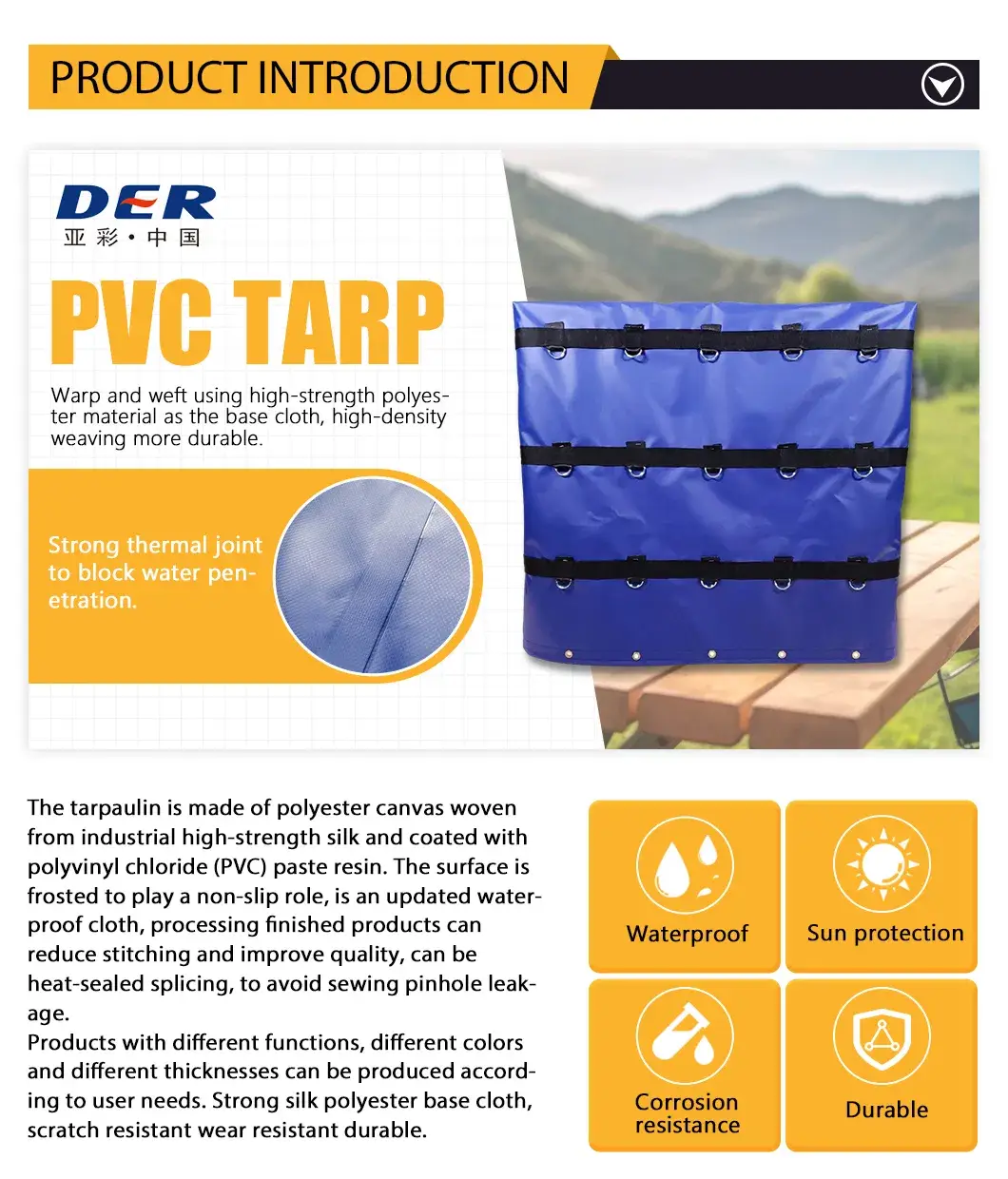 Chất liệu vải bạt PVC vinyl chống rách, cuộn tiện lợi cho bạt che xe tải chống thấm nước hình ảnh 13-description