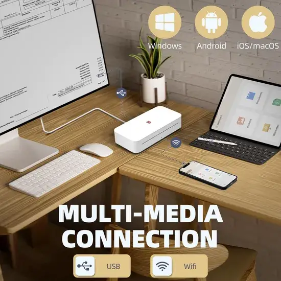 Máy in kích thước giấy A4 HPRT mới - Kết nối Bluetooth, WIFI, USB di động cho văn phòng và trường học