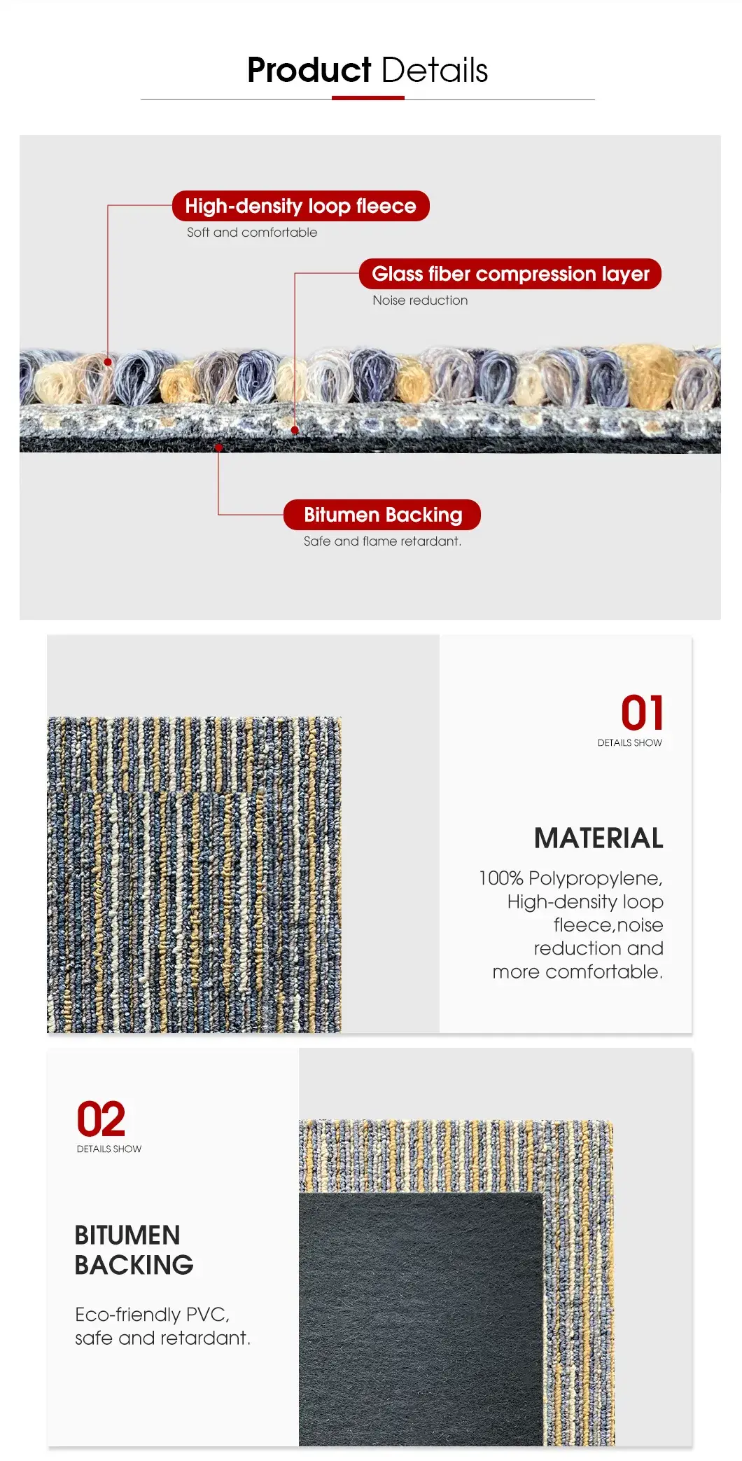 Thảm gạch trải sàn tòa nhà công cộng thương mại và văn phòng từ sợi PP và nylon cao cấp hình ảnh 15-description