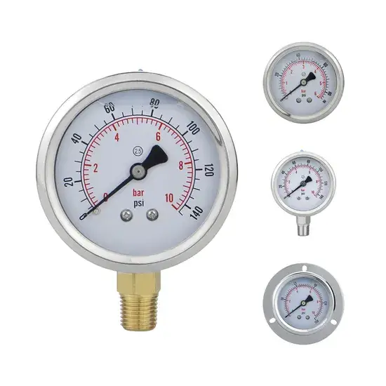 Đồng hồ đo áp suất Bourdon Tube chất lỏng 2.5inch, đảm bảo chất lượng cao tới 160psi hình ảnh 1-description