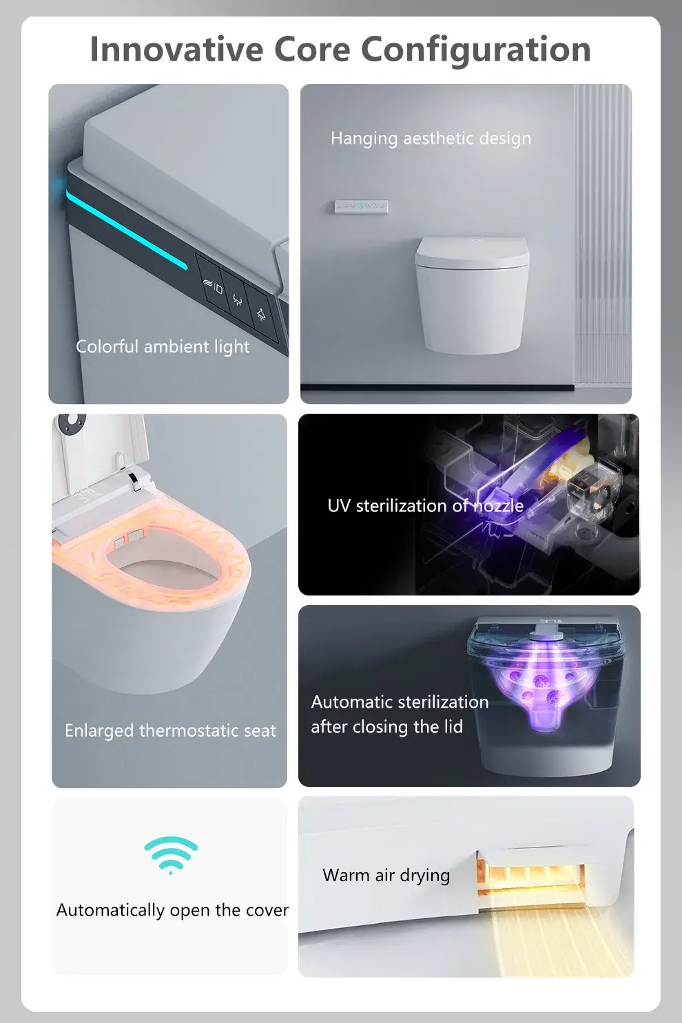 Bể toilet thông minh treo tường chất lượng hàng đầu với tính năng sấy khô hình ảnh 13-description