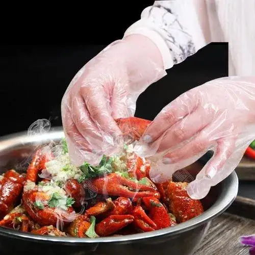 Găng tay nhựa PE trong suốt chất lượng cao, dùng một lần cho việc chuẩn bị đồ ăn nhanh