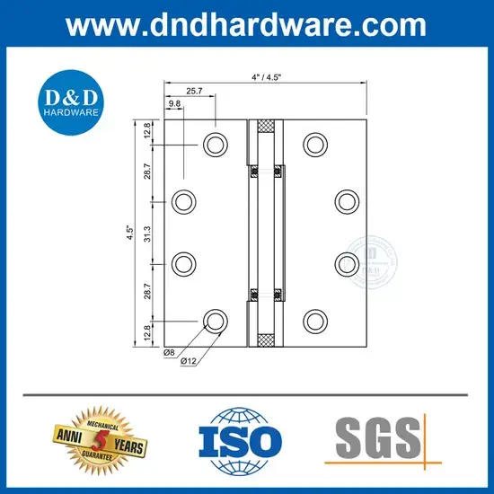Bản lề cửa mortise bằng chất liệu không gỉ với cơ chế ổ bi ẩn, được ưa chuộng