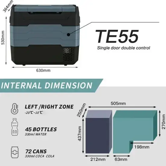 Tủ Lạnh Ô Tô Điều Khiển Đơn Te55 - Máy Nén Tiết Kiệm Điện cho Xe Cắm Trại Ngoại Trời